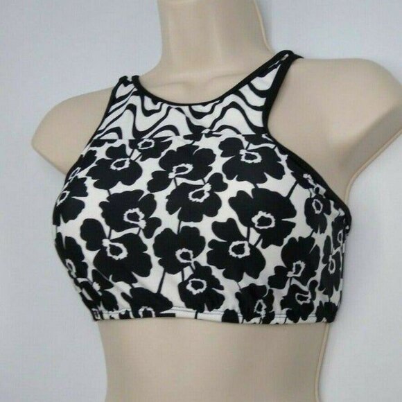 Hobie Bikini Swim Top High Neck Halter Floral Sz M - Picture 2 of 10